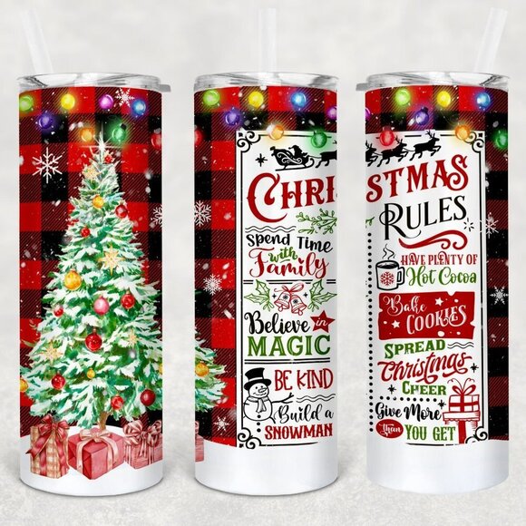 Custom 20oz Stainless Steel Tumbler Christmas Rules - Picture 1 of 1